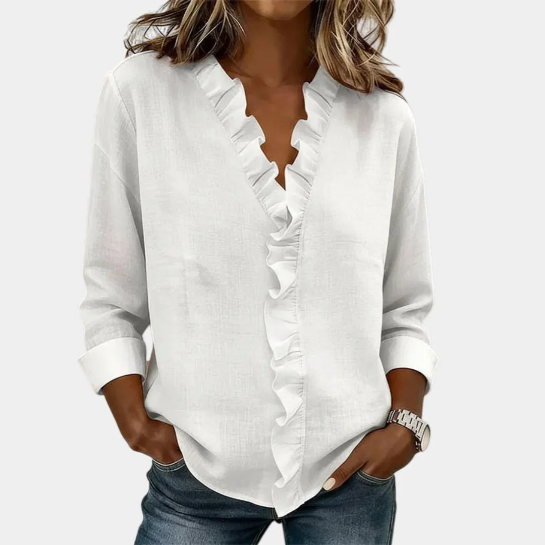 Flavie | Bluse mit V-Ausschnitt und zarten Rüschen