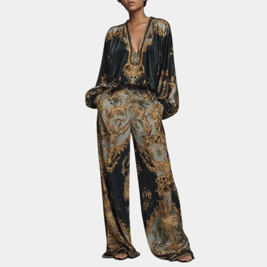 Valentina | Florales Barock-Ensemble mit Palazzo-Hose