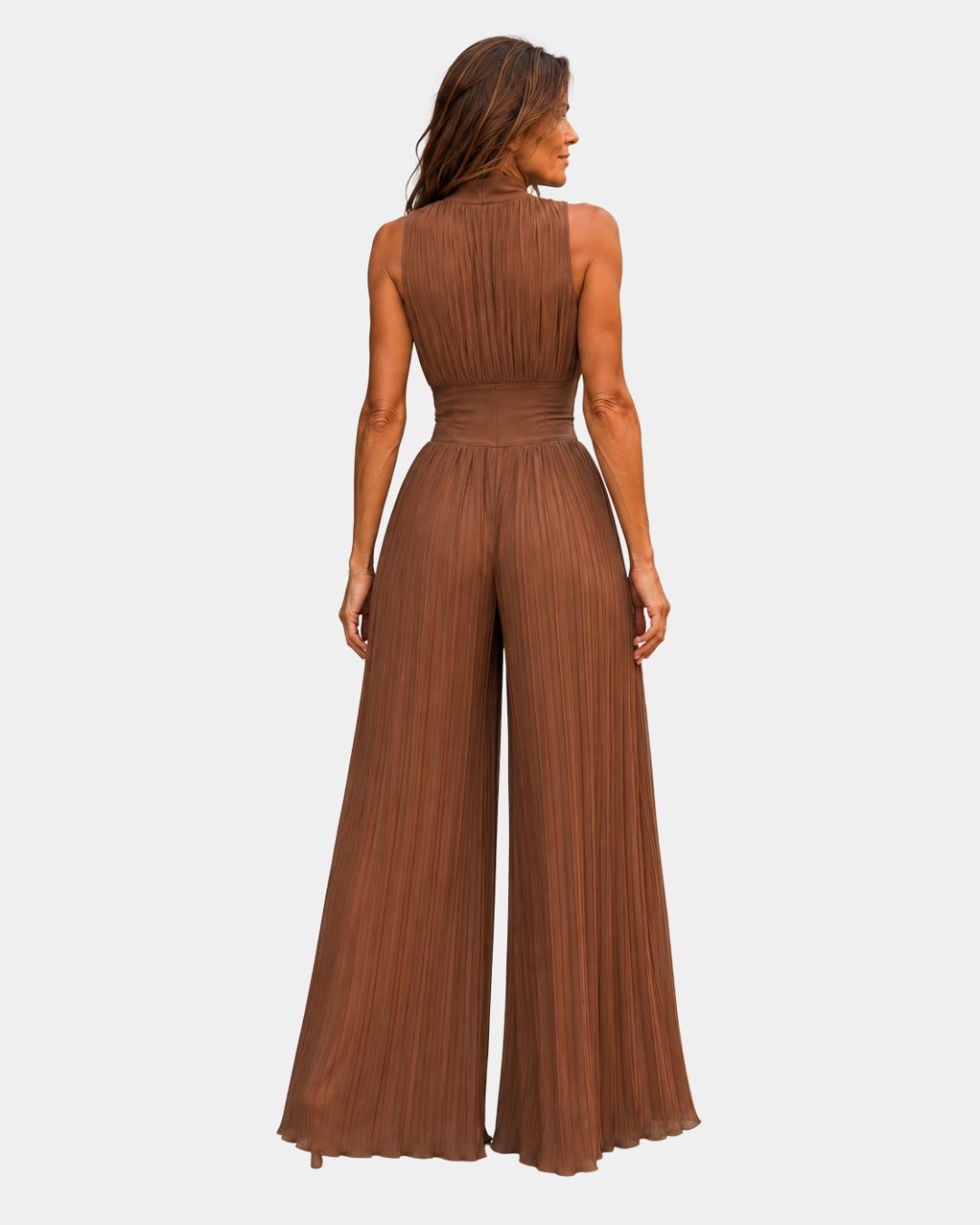 Héluise | Plissierte Chiffon-Jumpsuit in Braun