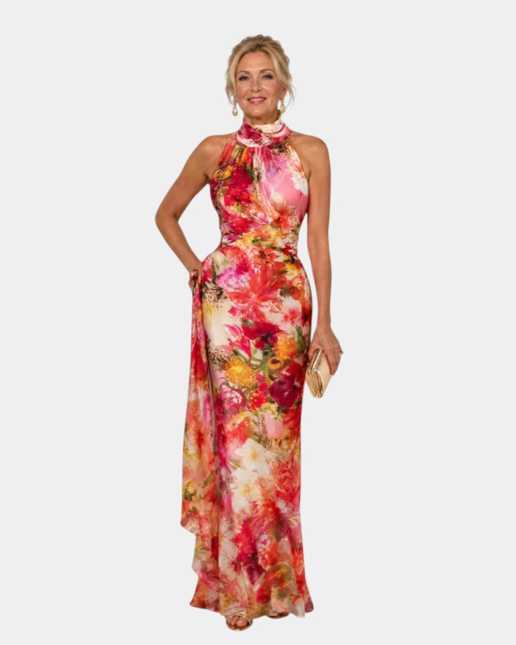 Cyanelle | Maxikleid mit Blumenmuster und Halspartie