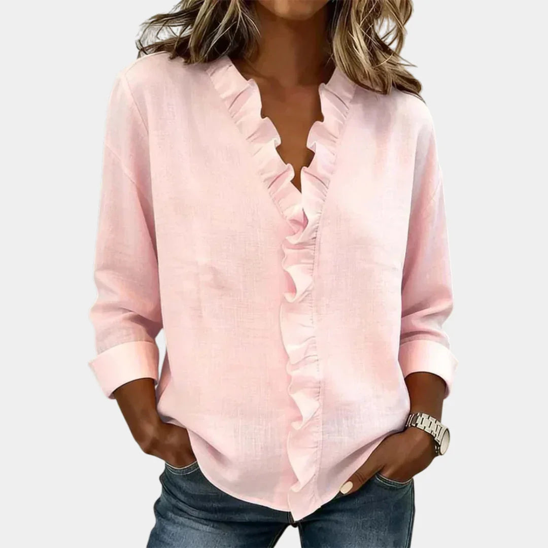 Flavie | Bluse mit V-Ausschnitt und zarten Rüschen