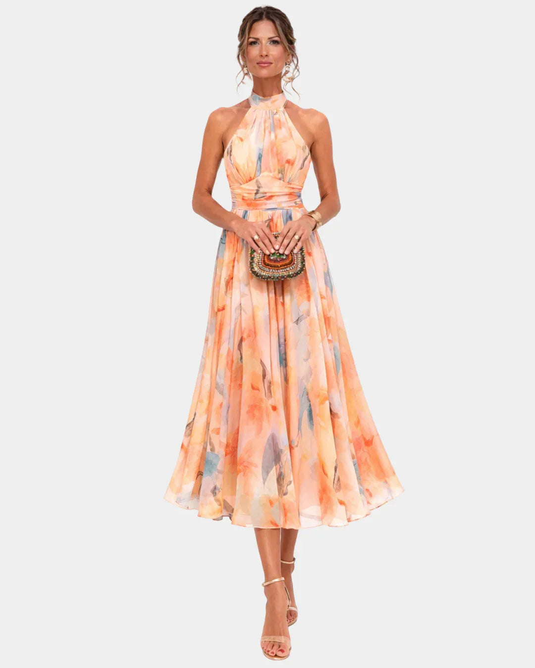 Louna | Kleid mit Halterneck und Aquarellmuster