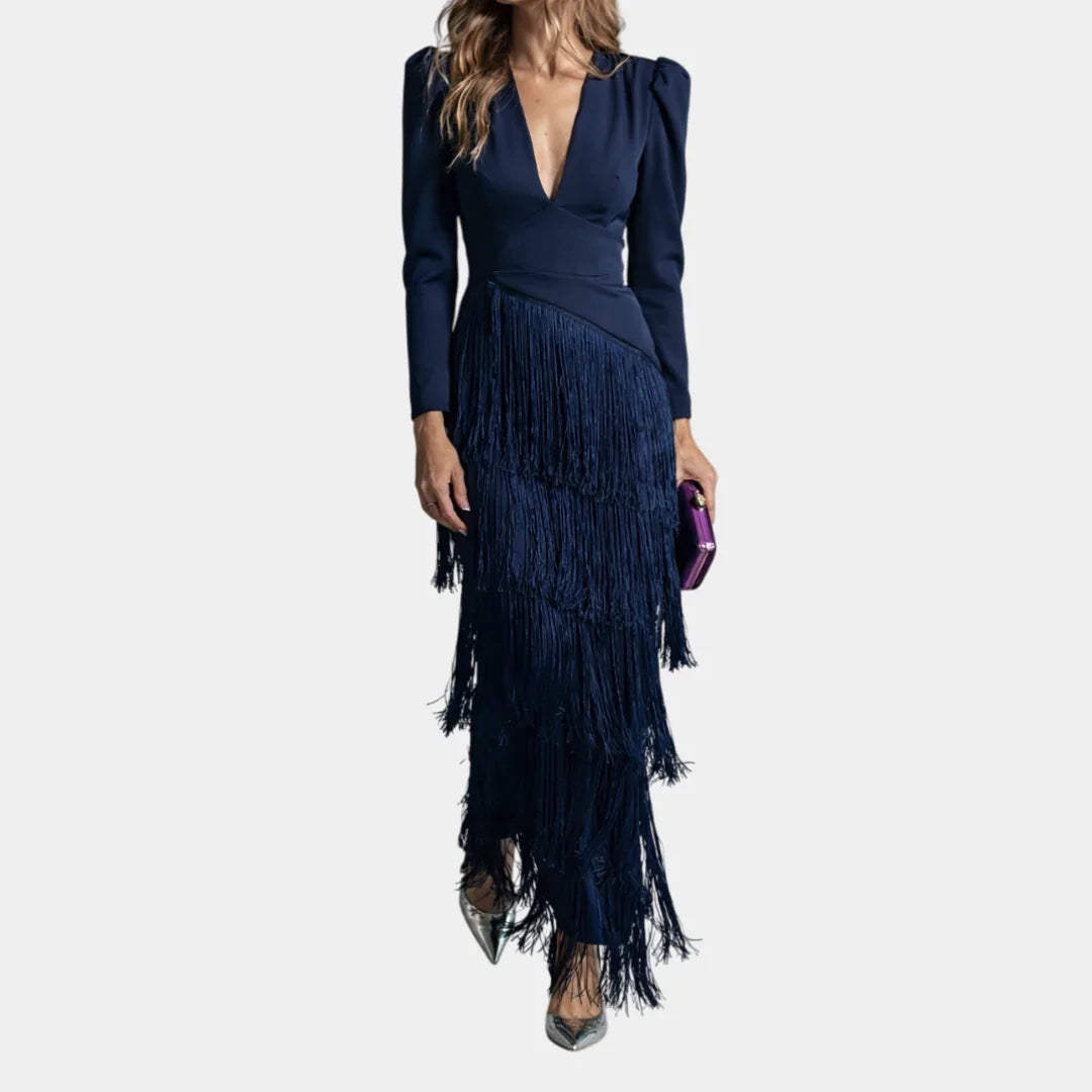 Eulalie | Elegantes Midikleid mit Fransenärmeln