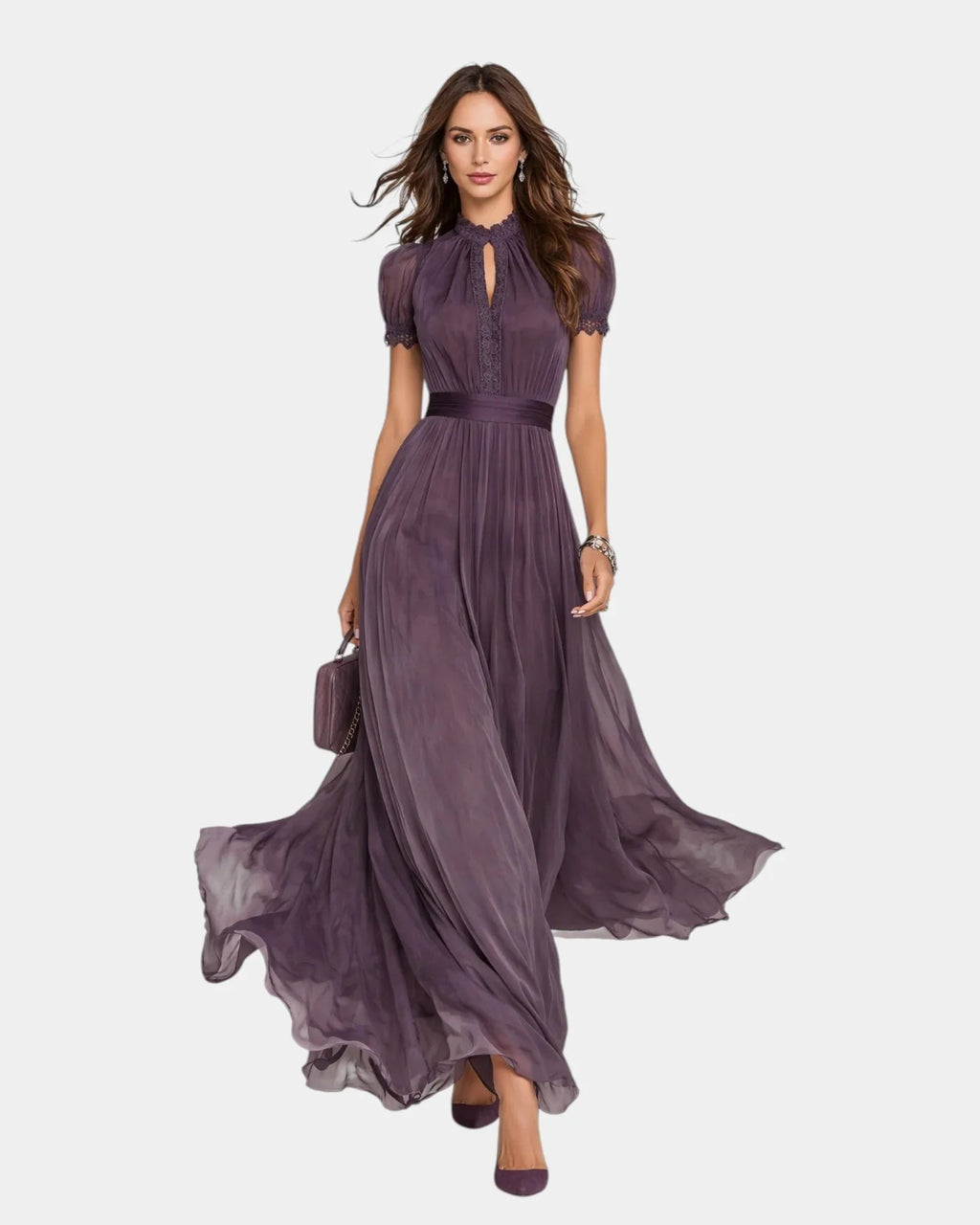 Tiphaine | Kleid mit Ausschnitt und Chiffon-Spitzenverzierungen