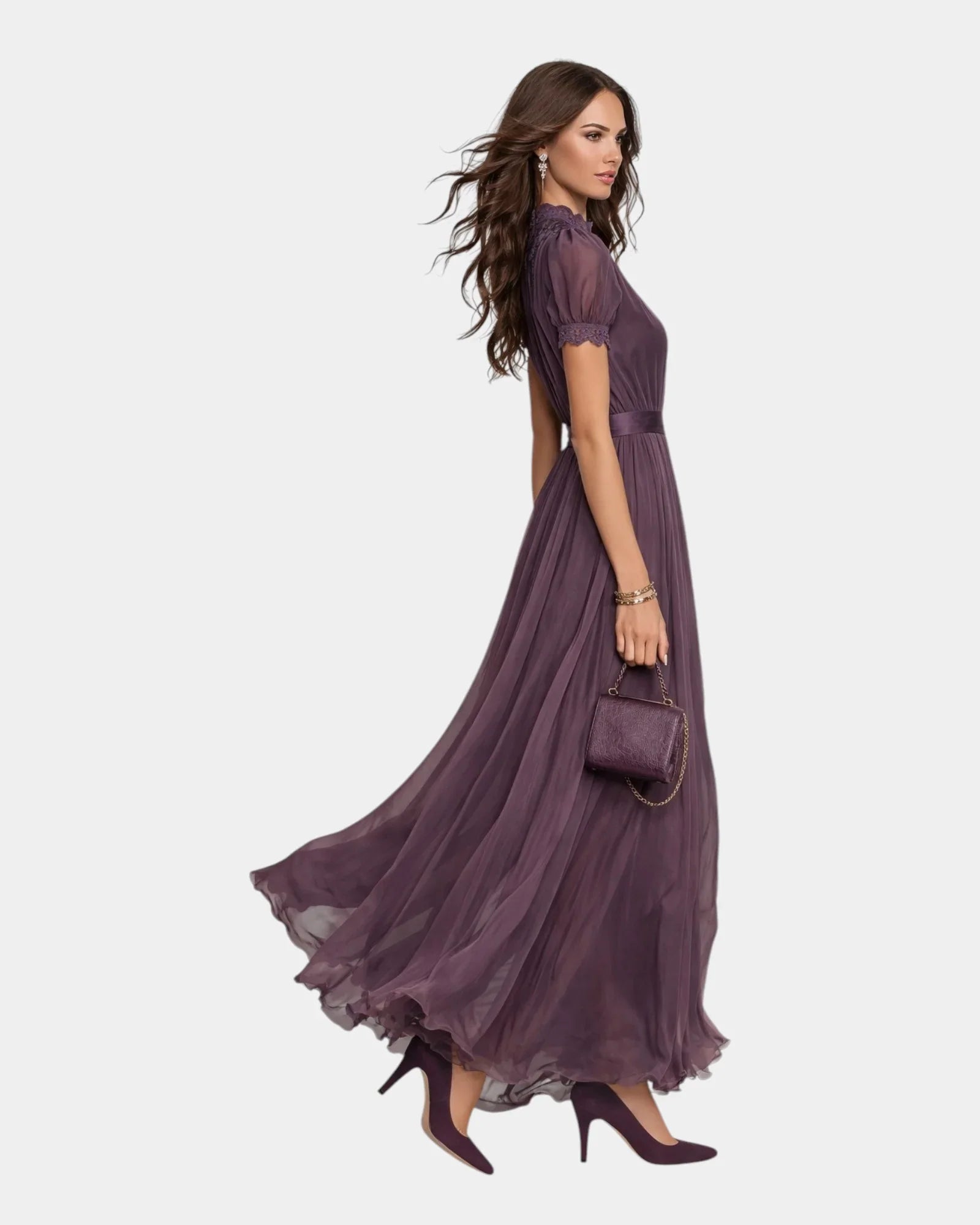 Tiphaine | Kleid mit Ausschnitt und Chiffon-Spitzenverzierungen