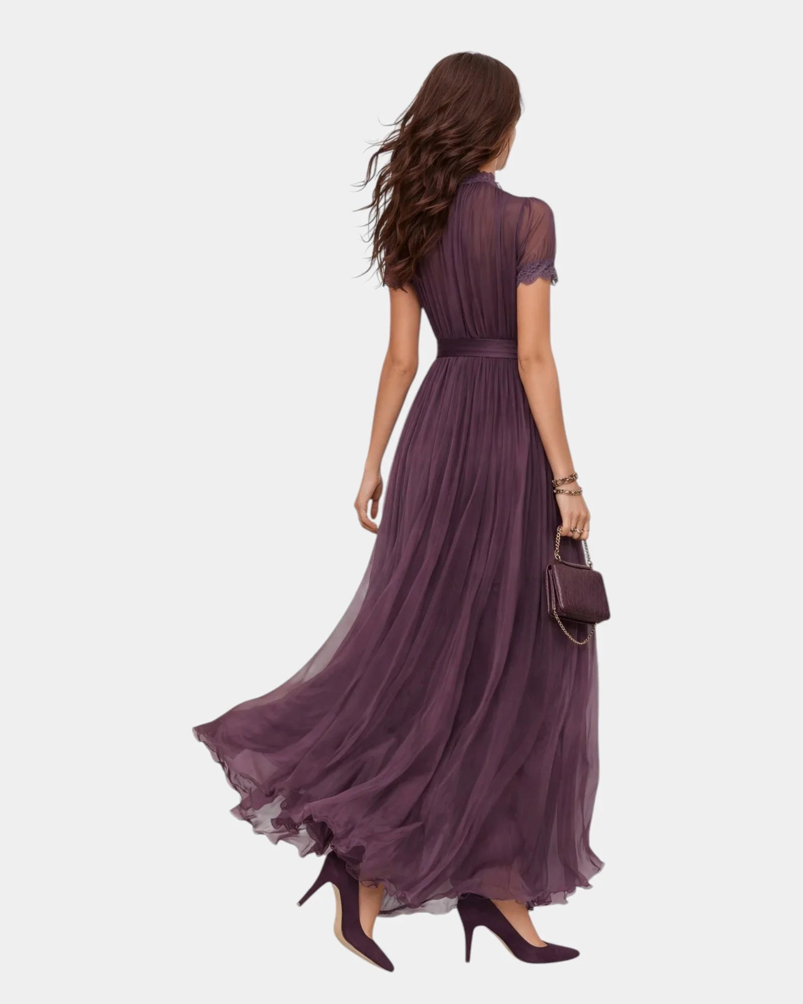 Tiphaine | Kleid mit Ausschnitt und Chiffon-Spitzenverzierungen