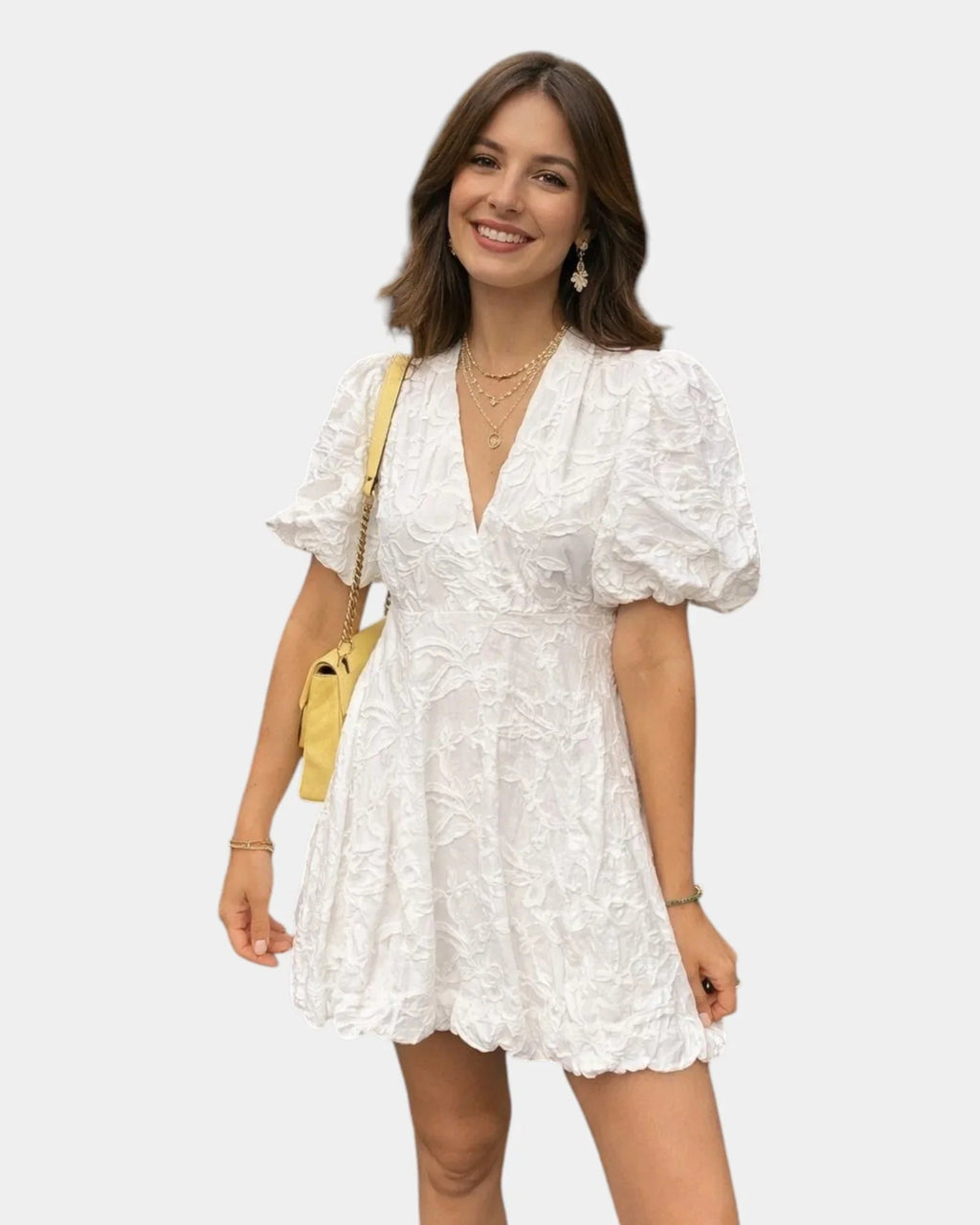Anastasie | Mini-Kleid mit Volantärmeln und Stickereien