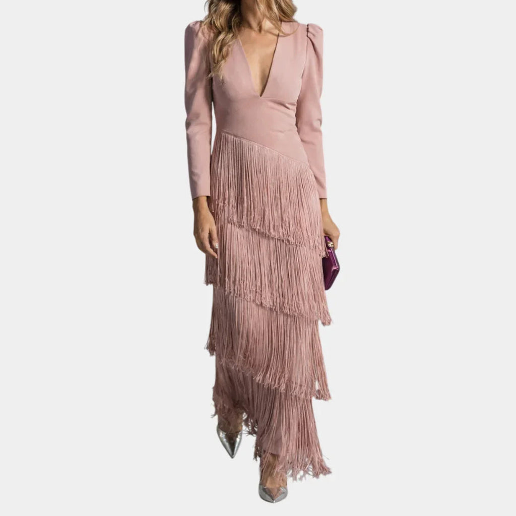 Eulalie | Elegantes Midikleid mit Fransenärmeln