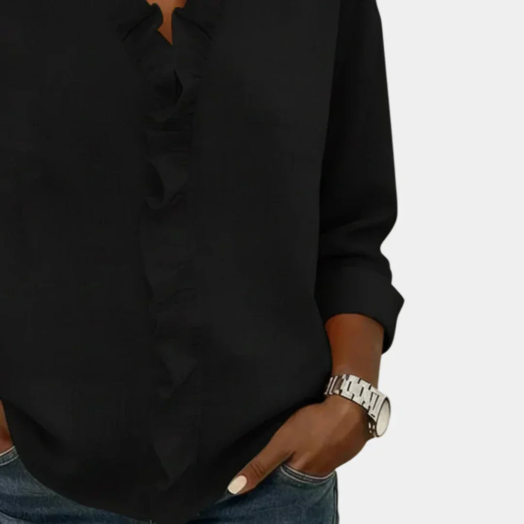 Flavie | Bluse mit V-Ausschnitt und zarten Rüschen