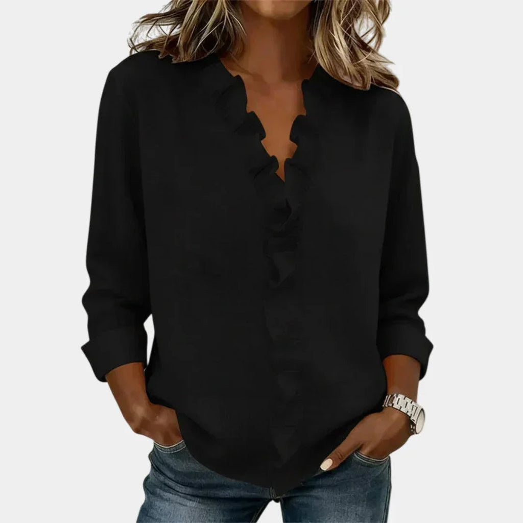 Flavie | Bluse mit V-Ausschnitt und zarten Rüschen