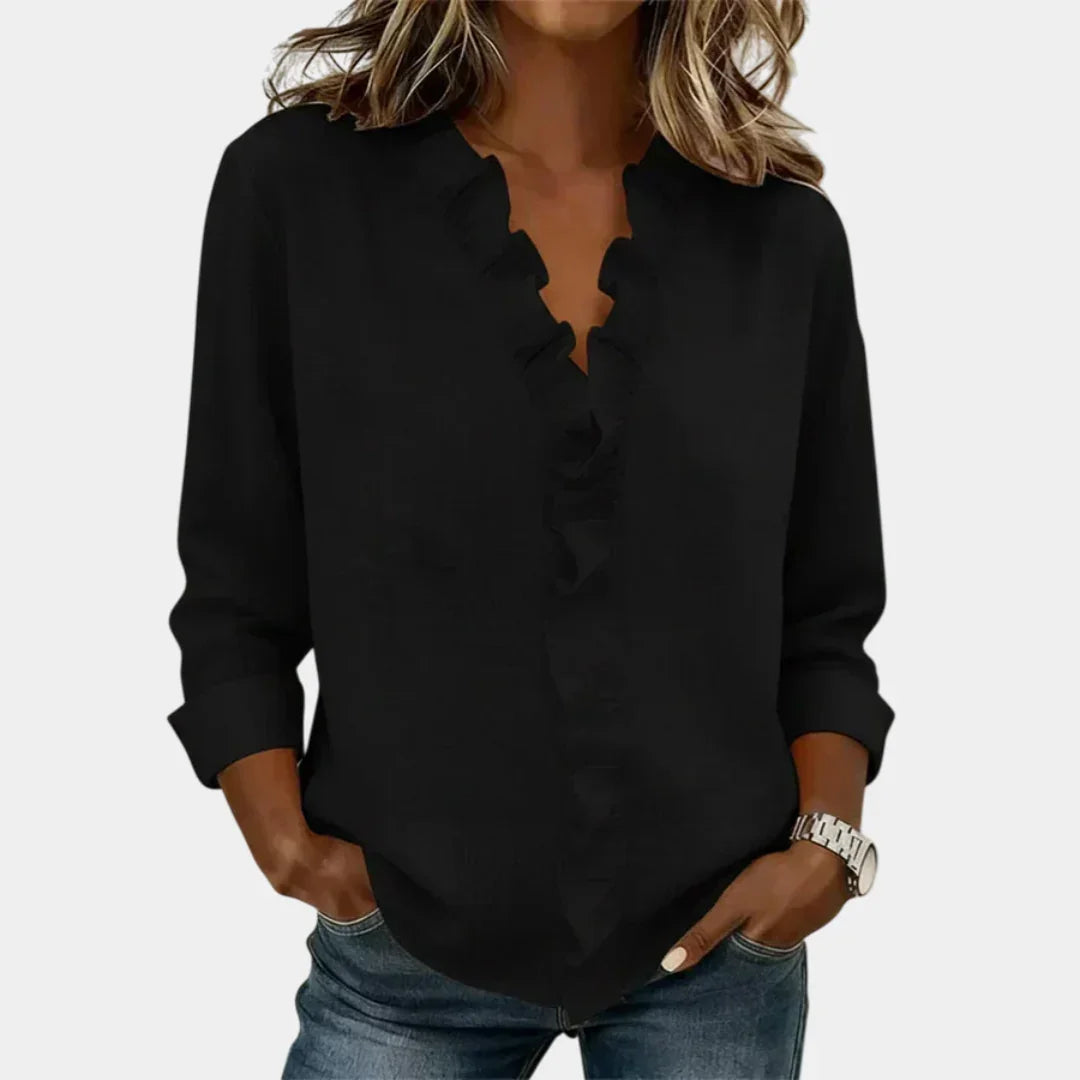 Flavie | Bluse mit V-Ausschnitt und zarten Rüschen