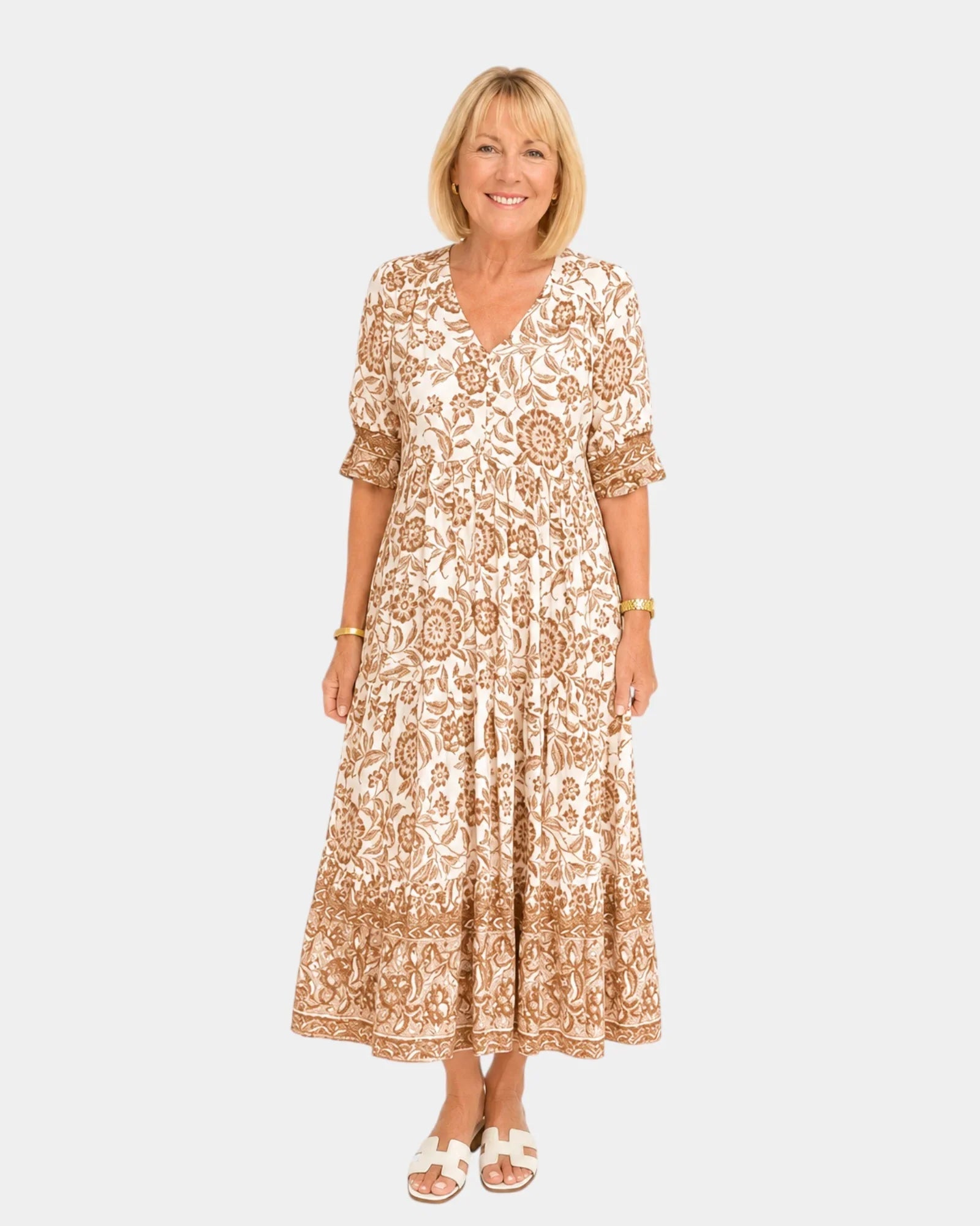 Cosima | Elegantes V-Ausschnitt Blumenkleid