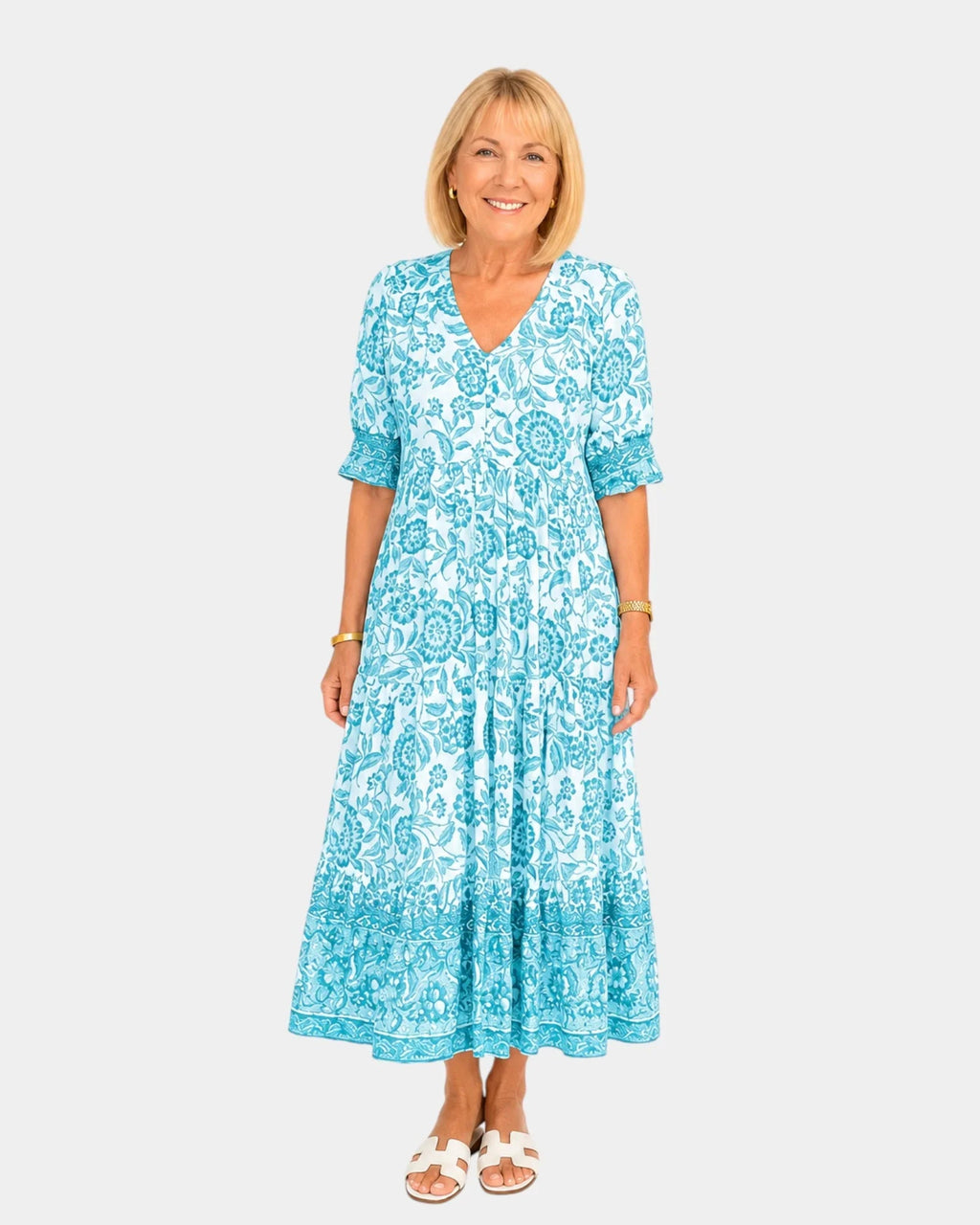 Cosima | Elegantes V-Ausschnitt Blumenkleid