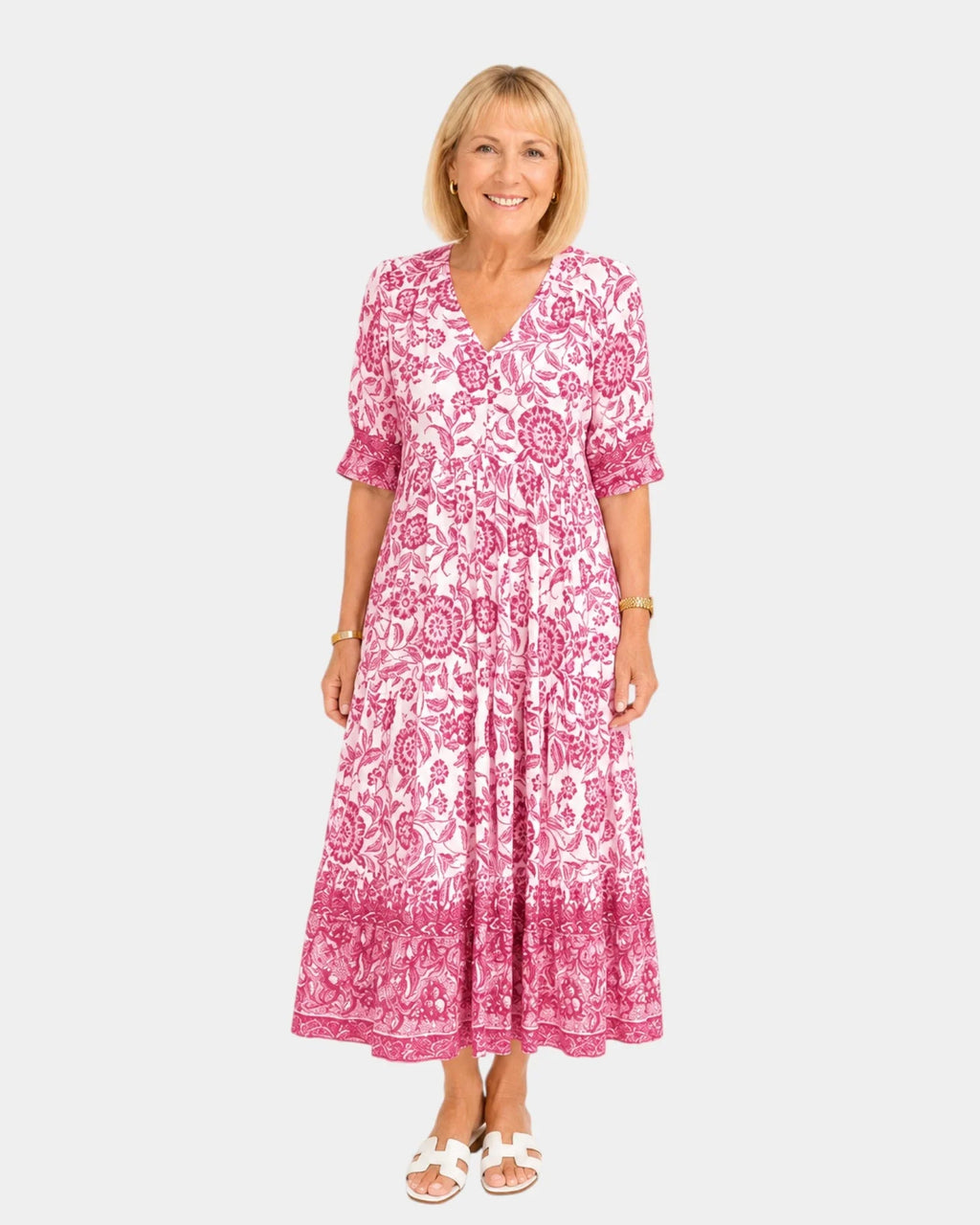 Cosima | Elegantes V-Ausschnitt Blumenkleid