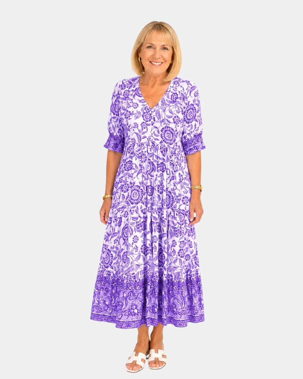 Cosima | Elegantes V-Ausschnitt Blumenkleid