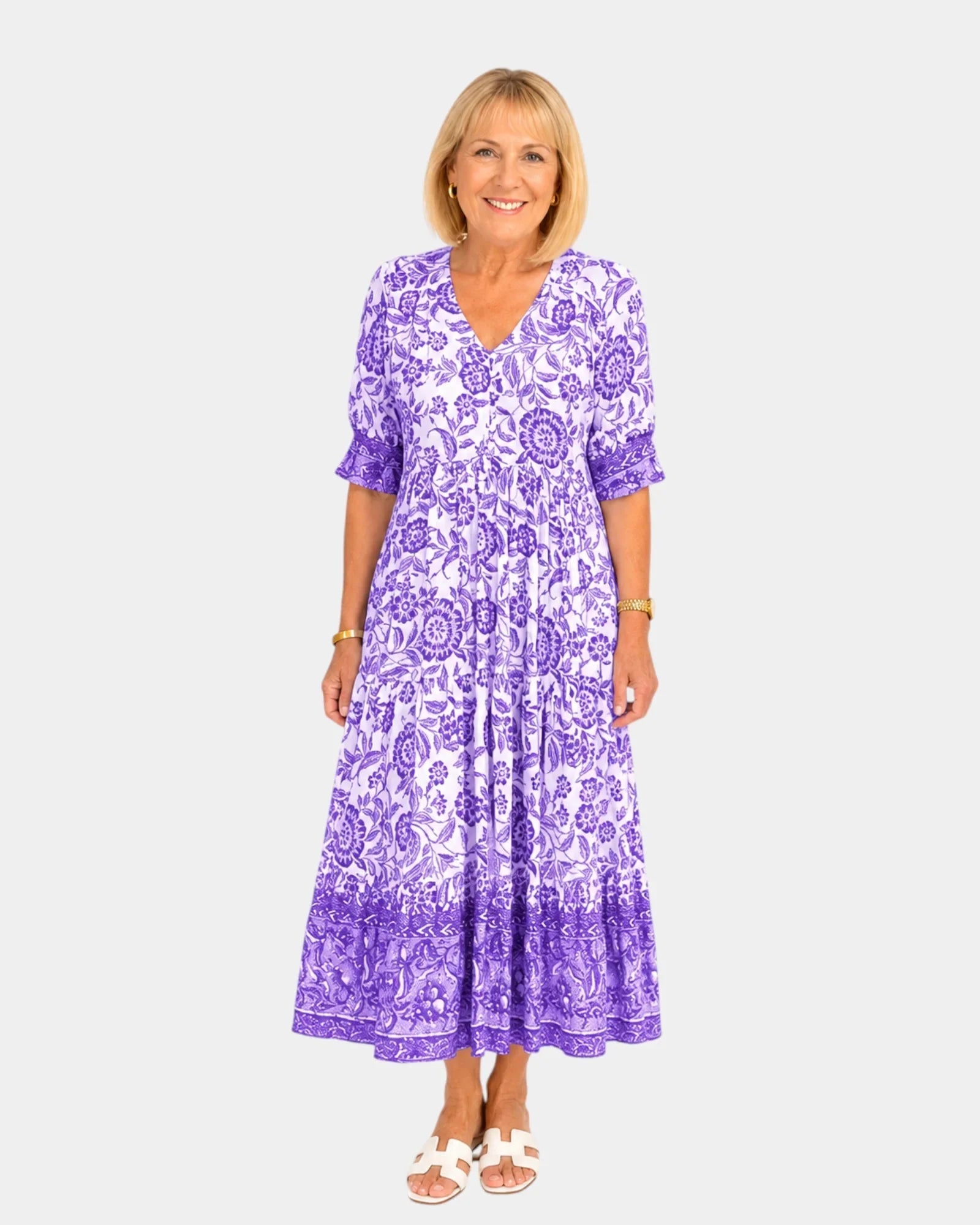 Cosima | Elegantes V-Ausschnitt Blumenkleid