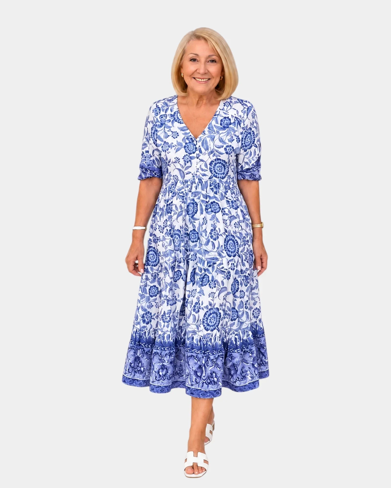 Cosima | Elegantes V-Ausschnitt Blumenkleid
