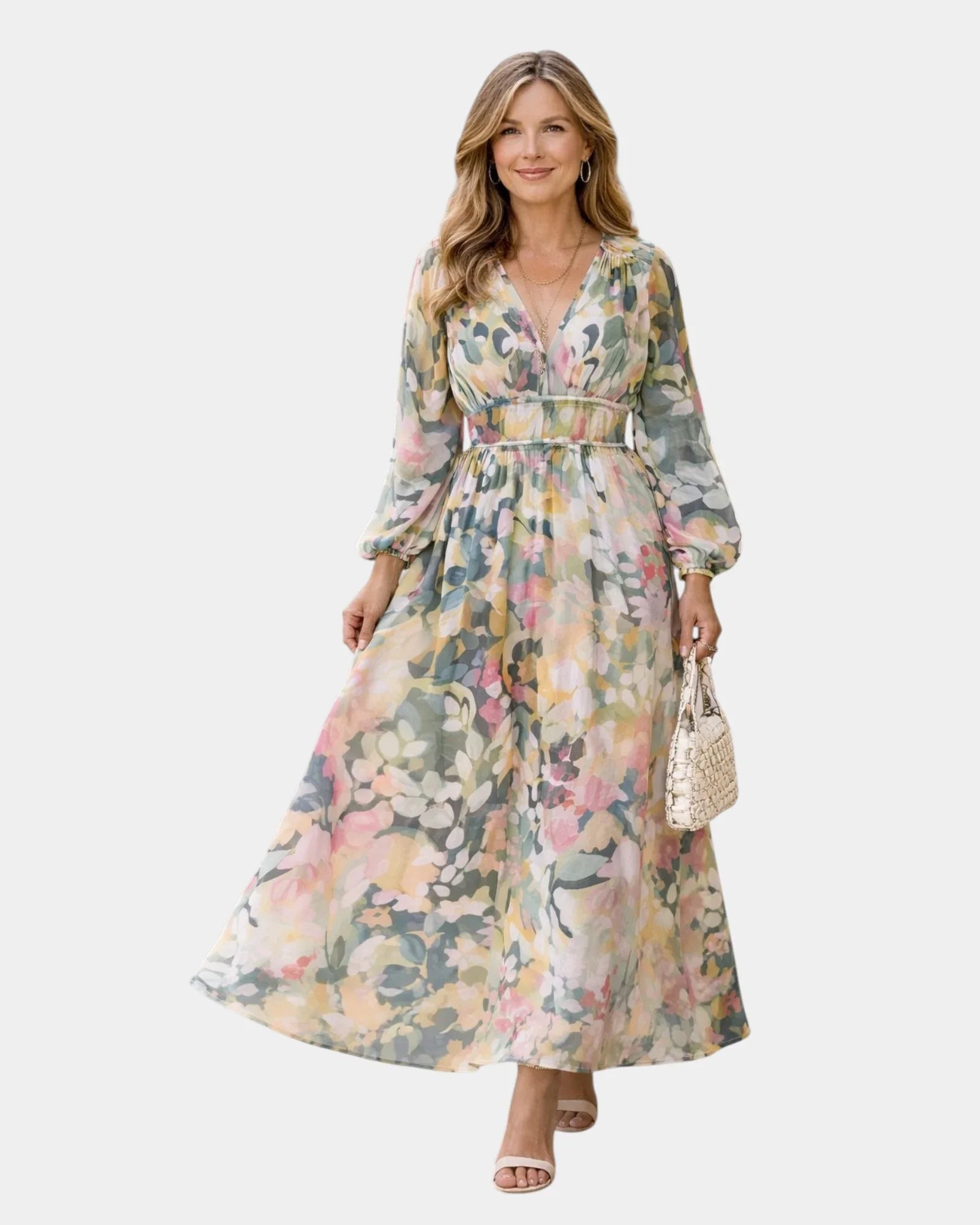 Séraphine | Maxikleid mit kurzen Ärmeln und V-Ausschnitt