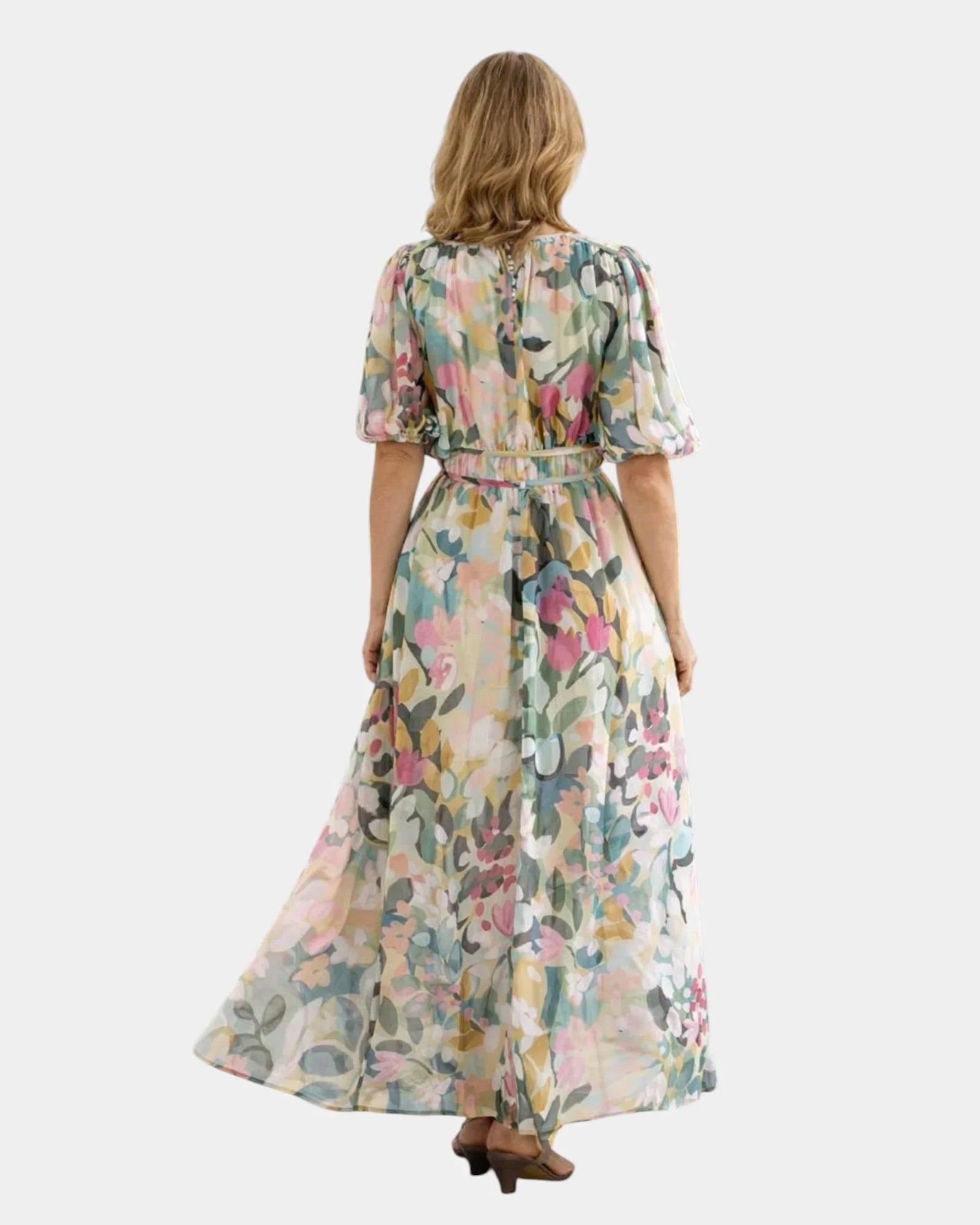 Séraphine | Maxikleid mit kurzen Ärmeln und V-Ausschnitt