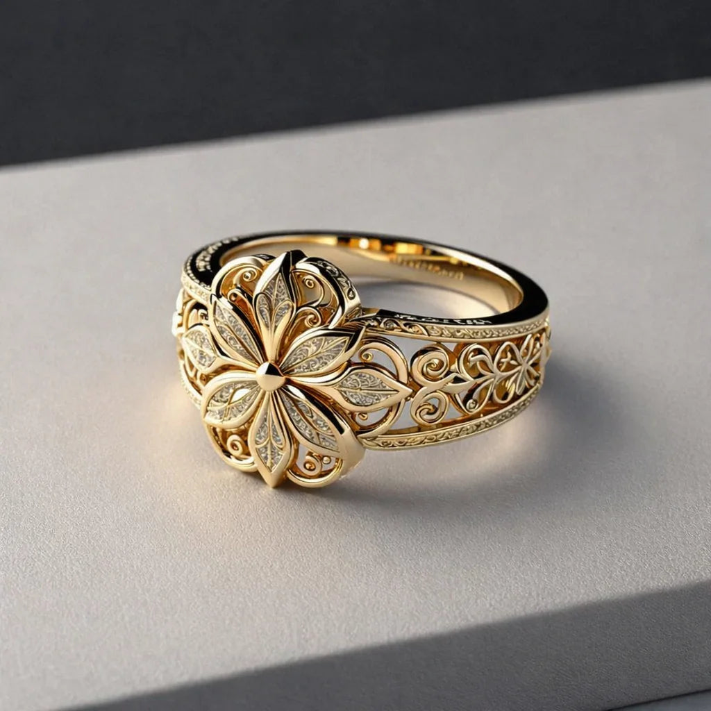 Jeanne | Exotischer Goldring mit Zirkonia-Blume