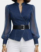 Alizée | Denim-Oberteil mit leichten Chiffonärmeln