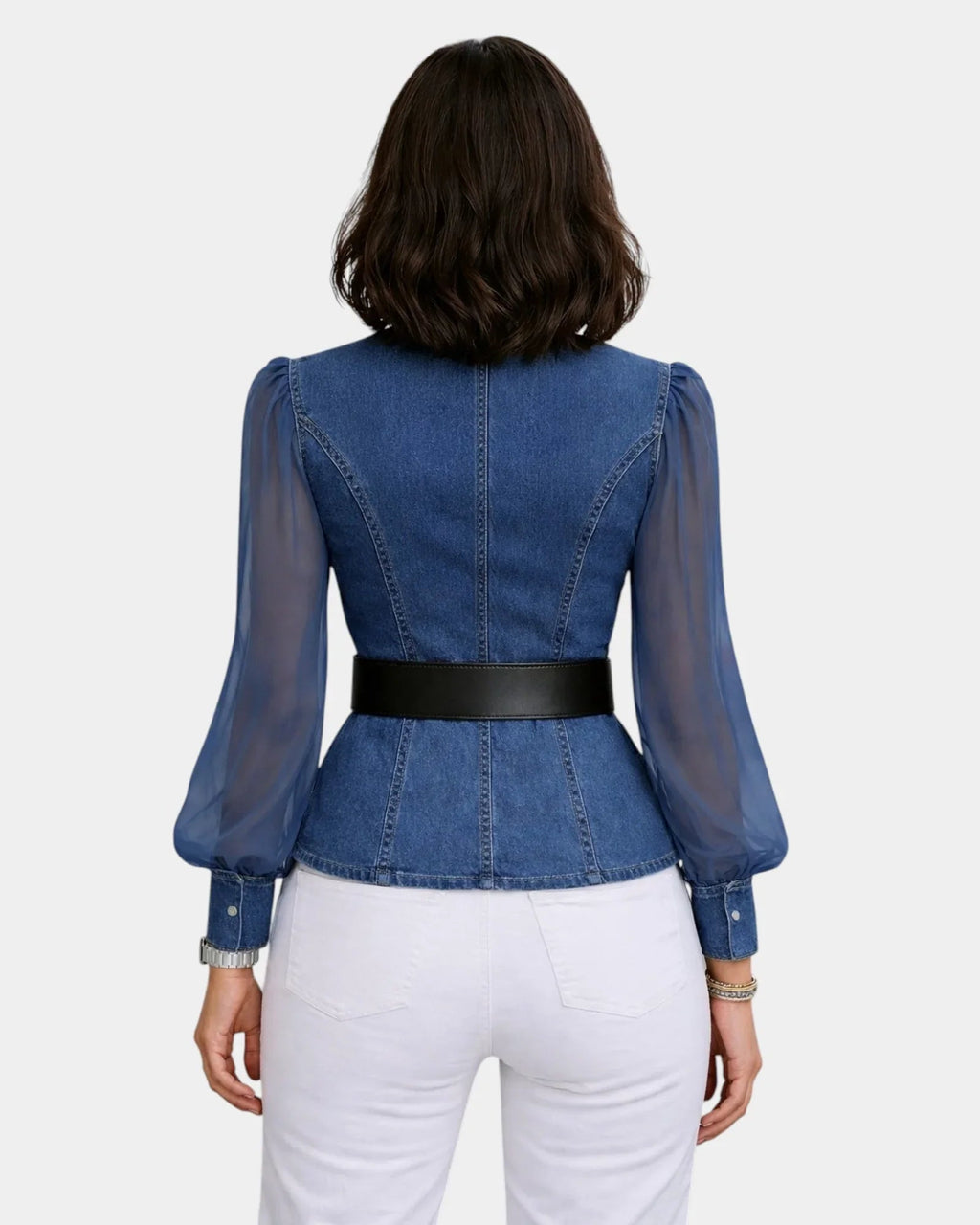 Alizée | Denim-Oberteil mit leichten Chiffonärmeln