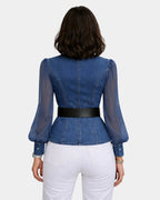 Alizée | Denim-Oberteil mit leichten Chiffonärmeln