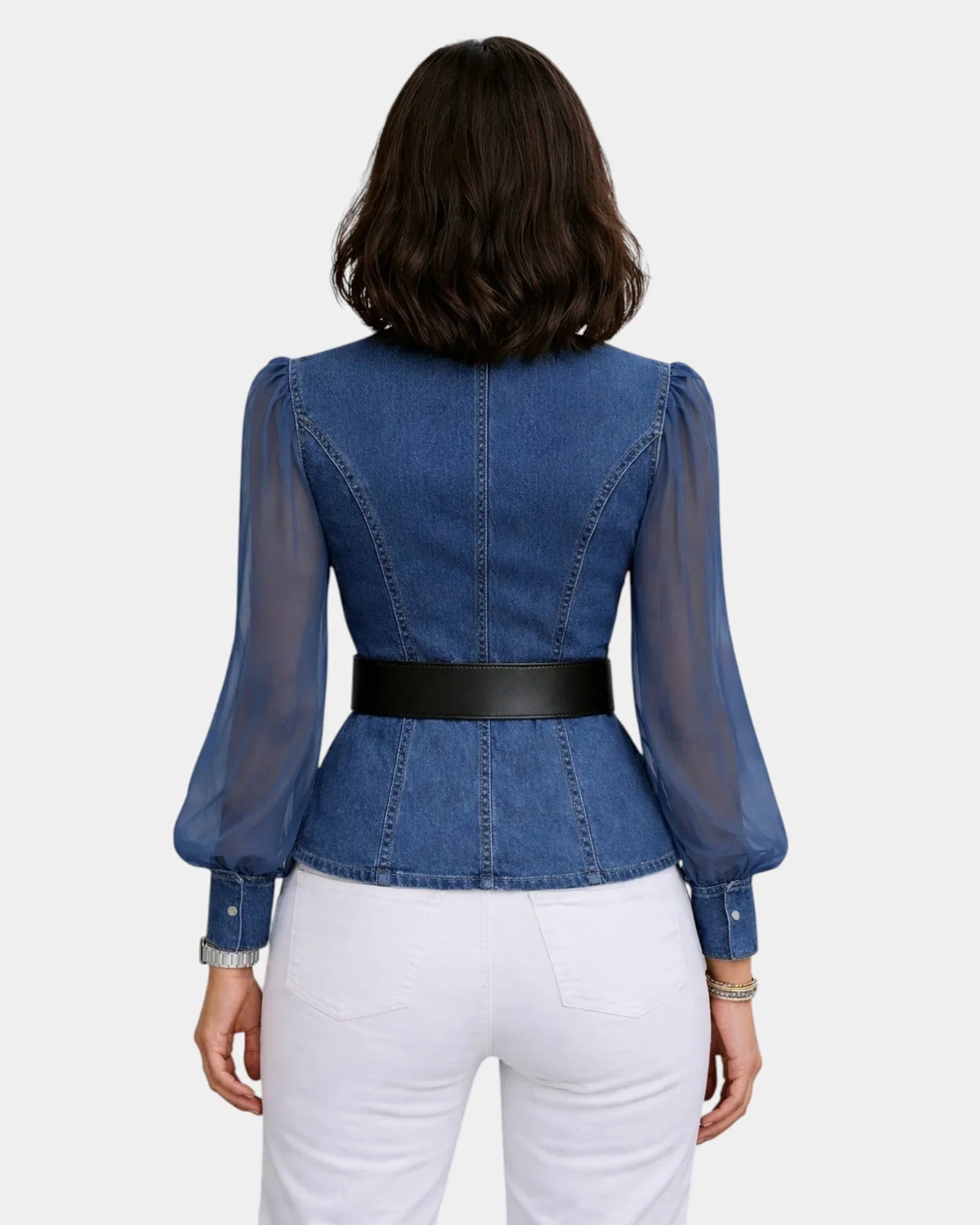 Alizée | Denim-Oberteil mit leichten Chiffonärmeln