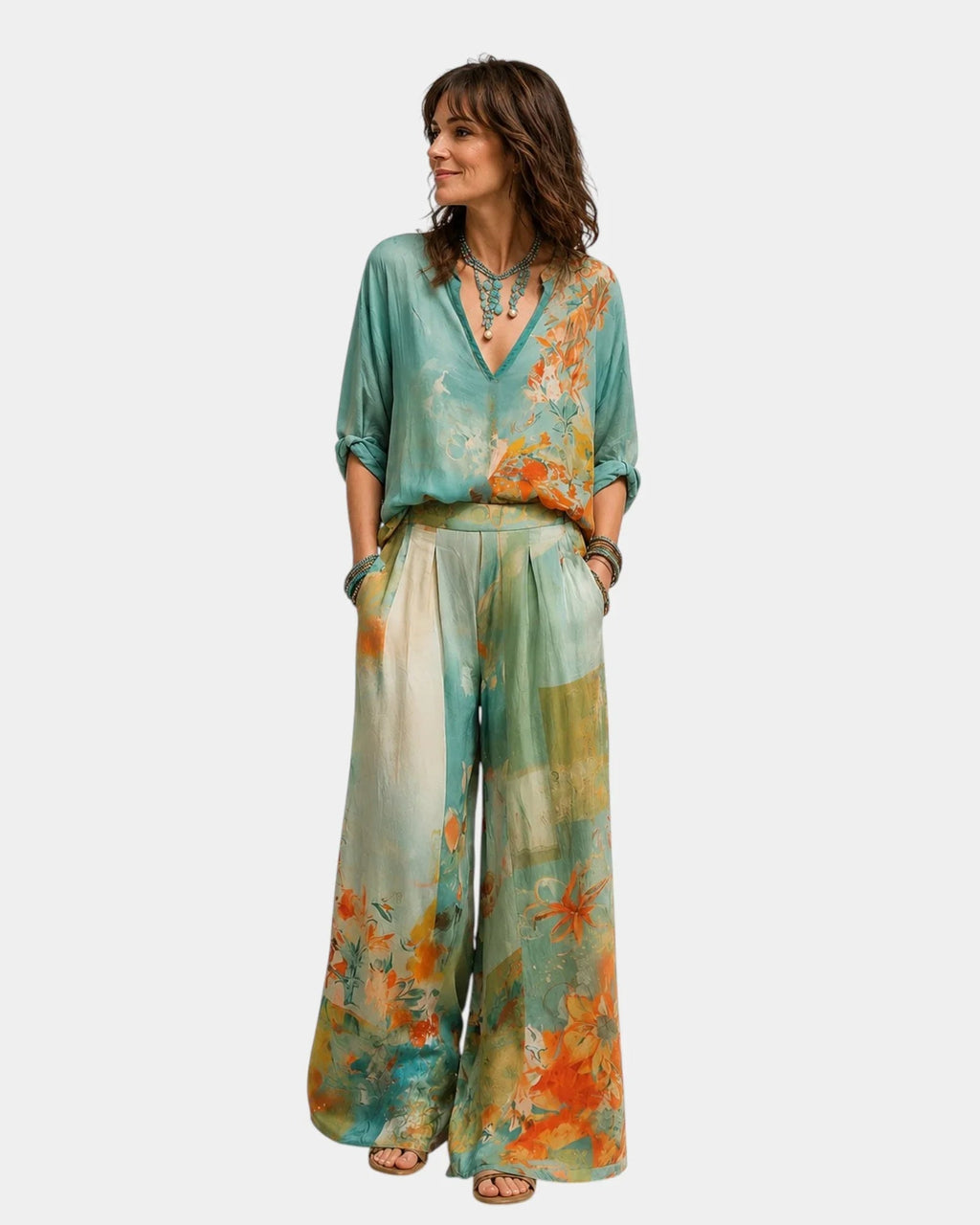 Célidora | Elegantes Set mit floralem Druck und weitem Hosen