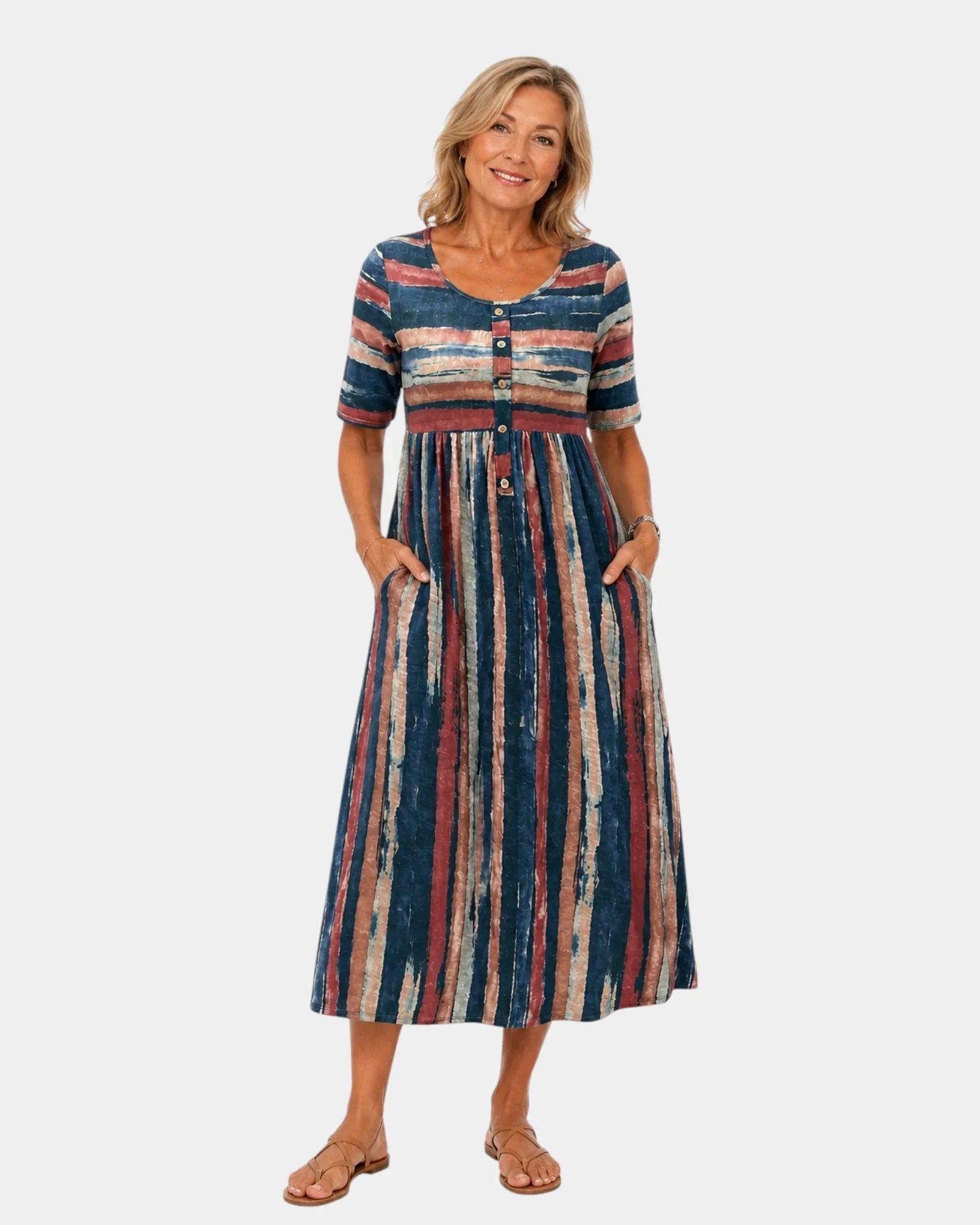 Wendoline | Elegantes gestreiftes Midikleid