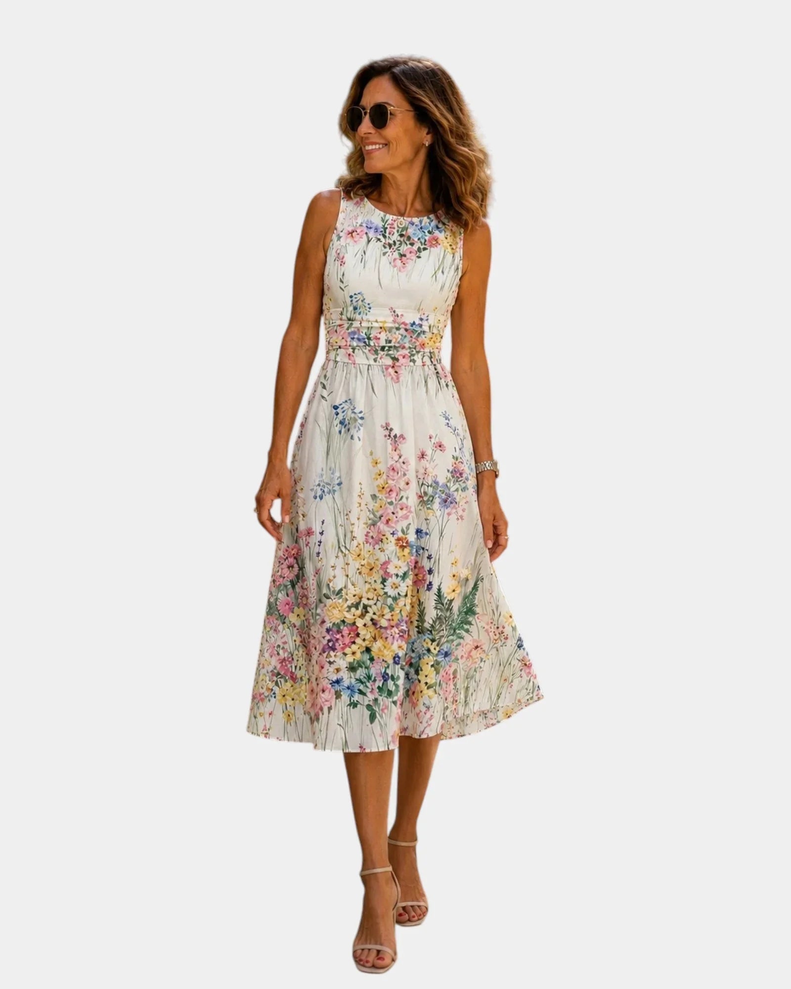 Octavie | Ärmelloses, blumenbedrucktes Midi-Kleid