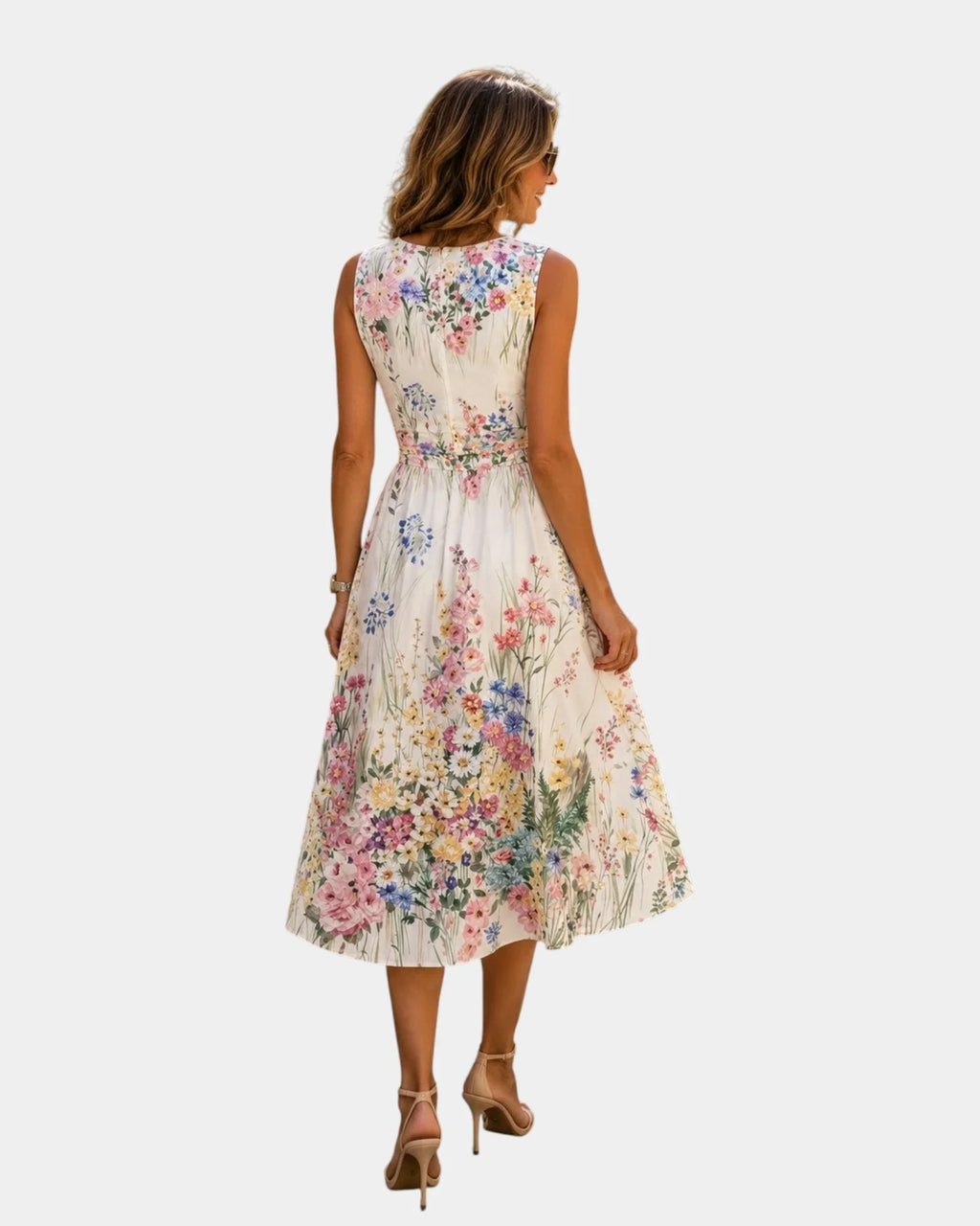 Octavie | Ärmelloses, blumenbedrucktes Midi-Kleid