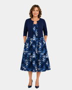Guilaine | Ensemble mit blumenkleid und leichter Strickjacke
