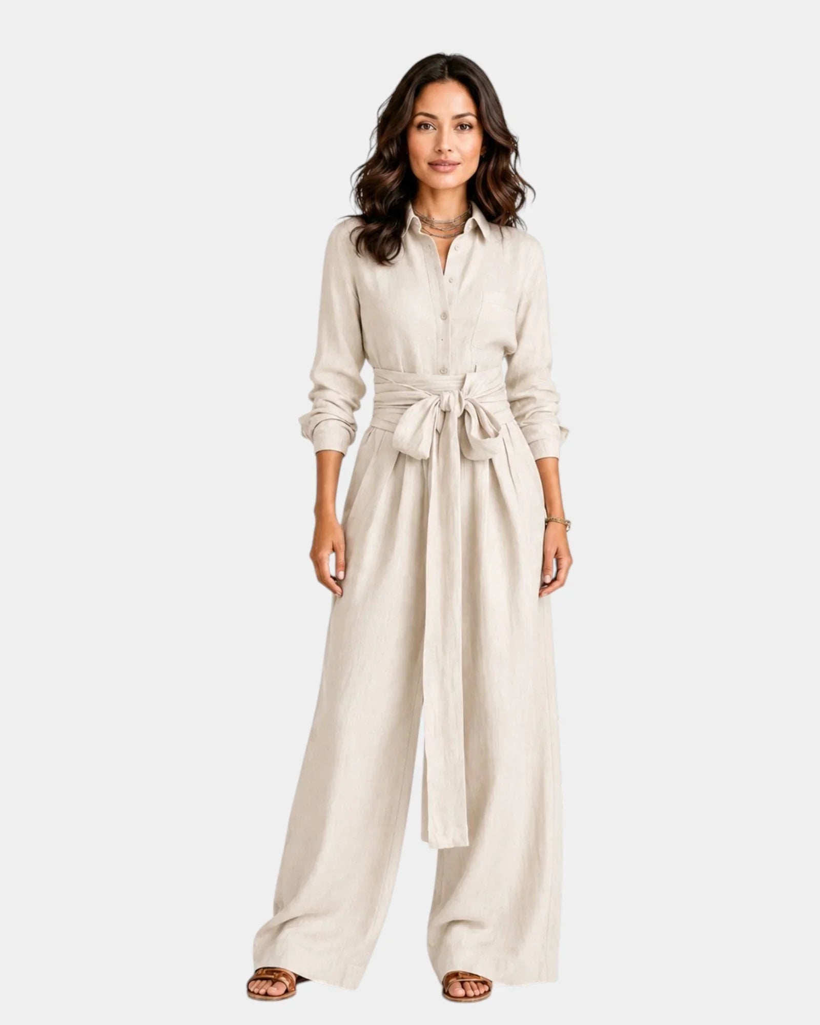Cybèle | Eleganter Jumpsuit mit langen Ärmeln und Gürtel