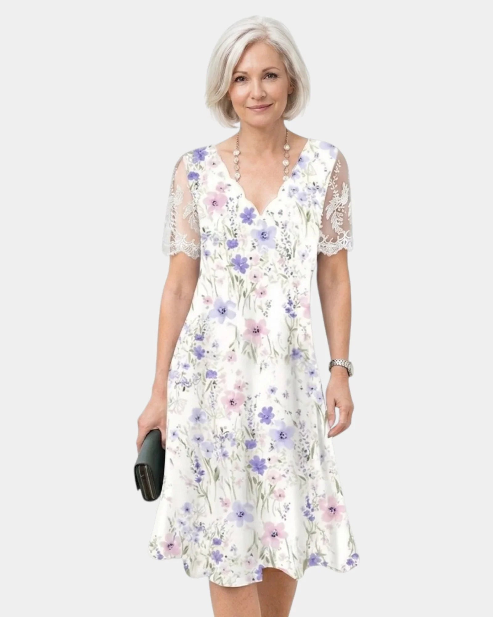 Katell | Kleid mit Spitzenärmeln und floralem Druck