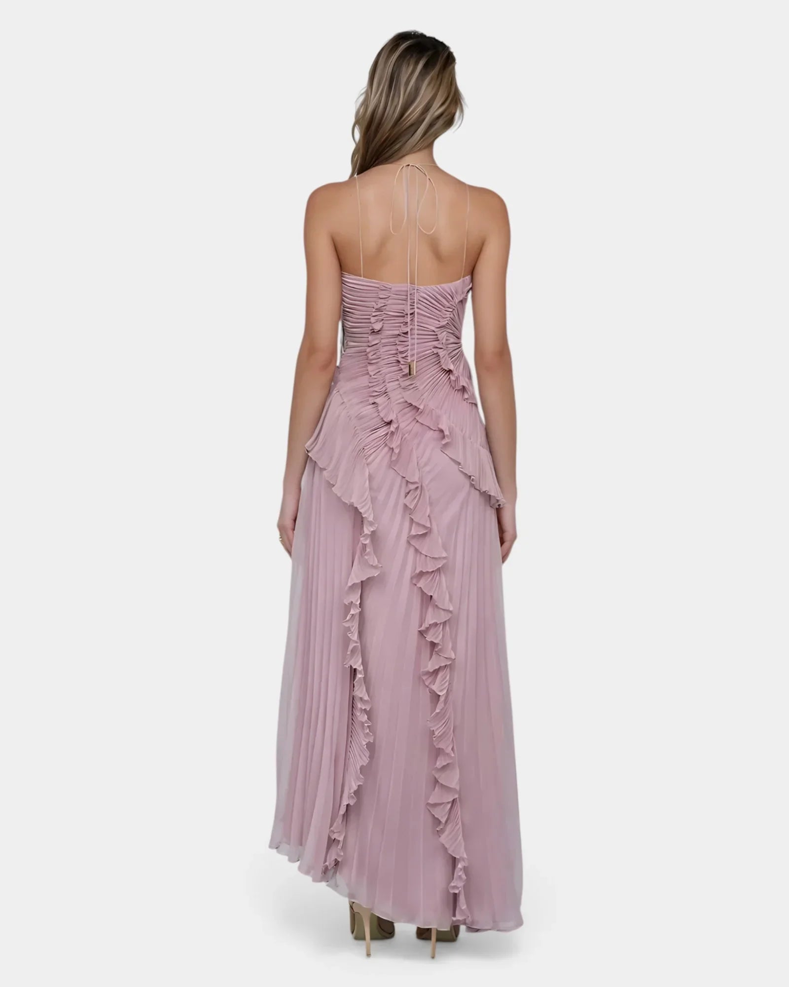 Féodora I Maxikleid Asymmetrisch Lavendel mit Volants