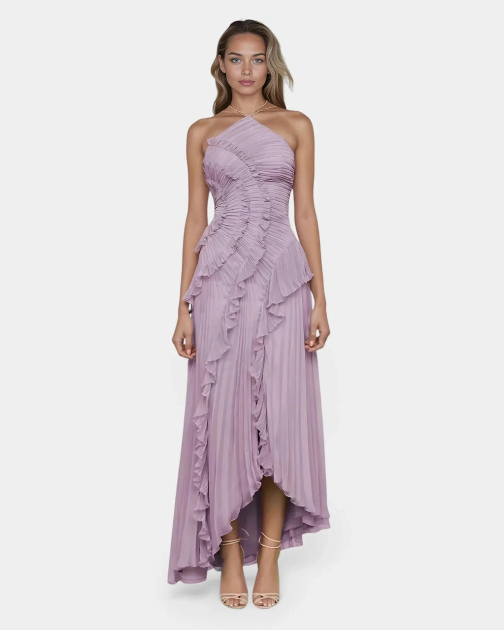 Féodora I Maxikleid Asymmetrisch Lavendel mit Volants