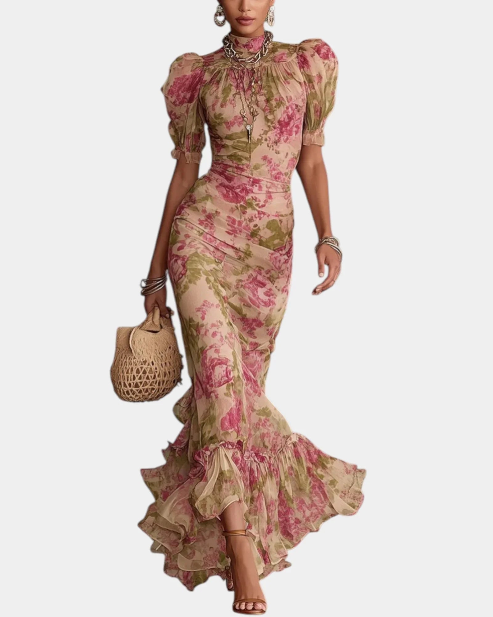 Florelle | Lange Vintage-Rose Kleid